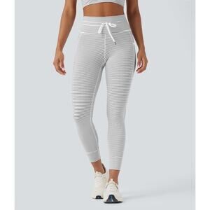 NEW Halara High Waisted Drawstring Striped Yoga Leggings With Pockets 7/8 Small